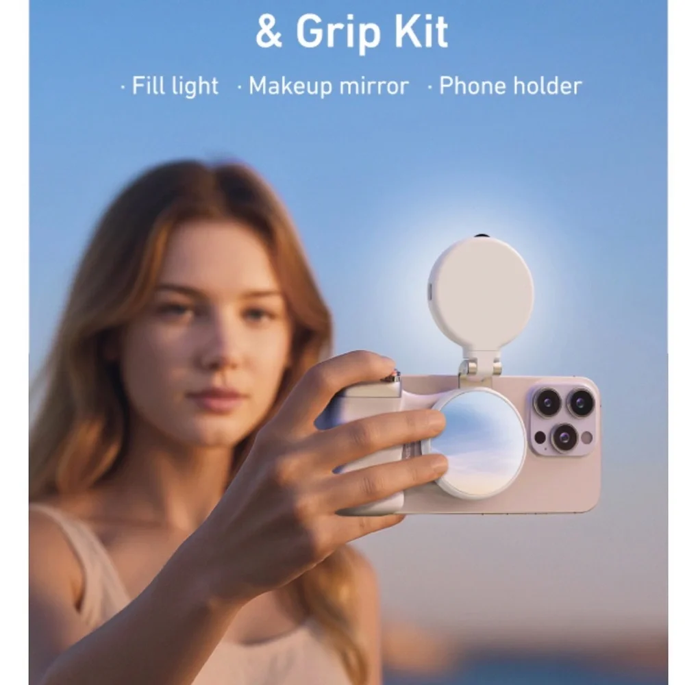 TELESIN Silver Camera Grip for Smartphones - Creator Kit w/ Ring Light